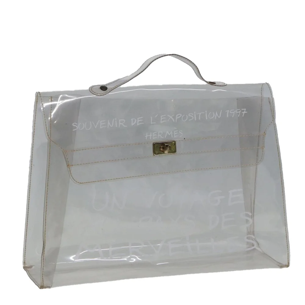 HERMES Vinyl Kelly Hand Bag Vinyl Clear Auth 79847 - Picture 1 of 16